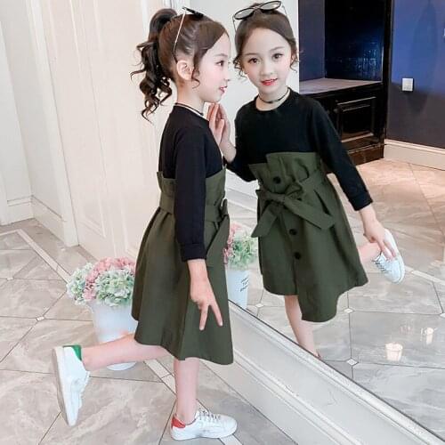 ChildrenS Clothing Girls Long-Sleeved Dress 2021 Fall New Fashion Cool Fake Two-Piece Dresses Big Kids Teenager Clothes 4-13Y