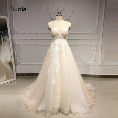 Elegant Wedding Dresses 2019 Scoop A-Line Wedding Gown Long Applique Lace Beaded Bridal Gown Wedding Vestido de Noiva RW23