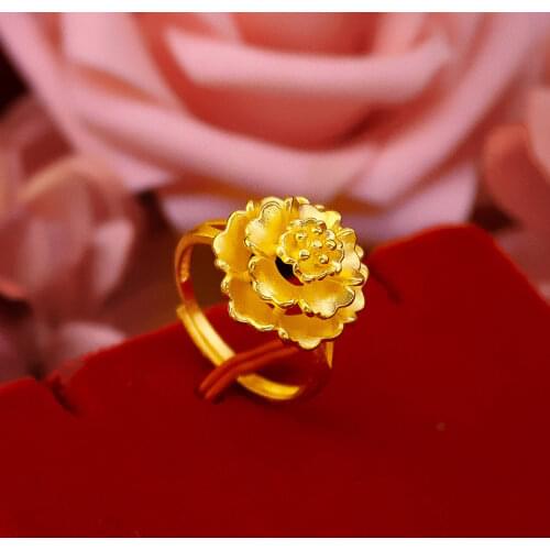 Trendy Gold Ring 18k Elegant Flower Opening Ring for Women Wedding Engagement Jewelry Not Fade Gold Rings Birthday Gifts Female