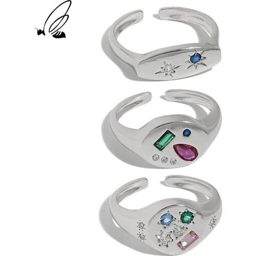 SSTEEL Zircon Resizable Ring 925 Sterling Silver Open Rings Sets For Women Minimalist Luxury Matching Party 2021 Fine Jewelry