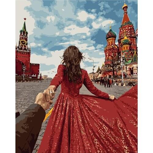 Kpymo Russian digital oil painting diy hand-filled oil color painting living room landscape painting 40×50cm