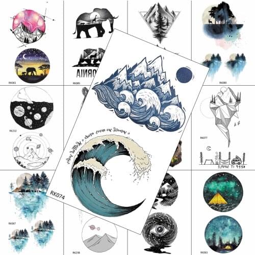 Beauty Round Marine Temporary Tattoos Watercolour Surfing Moon Sticker Waterproof Tattoo Paper For Men Fake Body Art Tatoos
