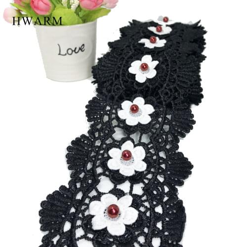 HWARM 10yard 10cm Black 3D Wedding African Lace For Craft Fabric With Beads Rhinestone Skirt Sewing Trim DIY Curtain Accessories