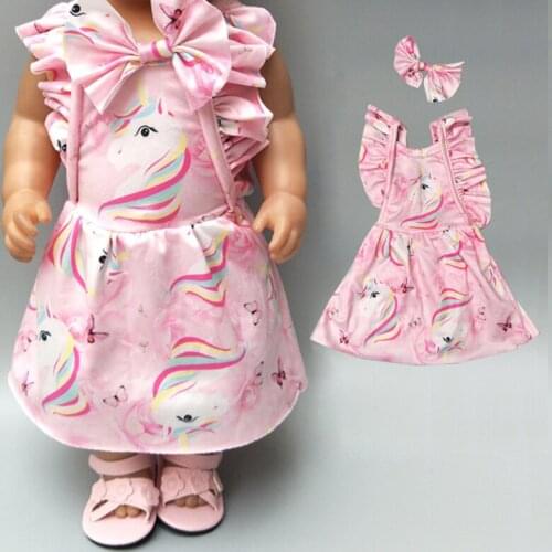 Dolls Dress with Bow for 18 Inch Girl Doll Clothes Bebe Doll Pink Dress with Bow