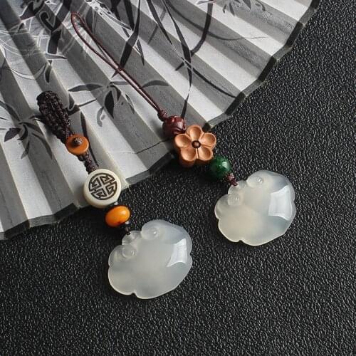 Car Keychain Pendant Chalcedony Ping An Ruyi Lock Pendant Mens and Womens Bag Hanging Small Jewelry