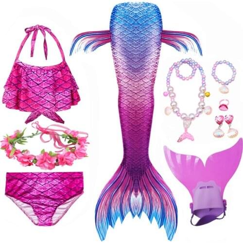 Girls Swimming Mermaid tail With Monofin Flipper Mermaid Halloween Costume Cosplay Children Swimsuit Fantasy Beach Bikini