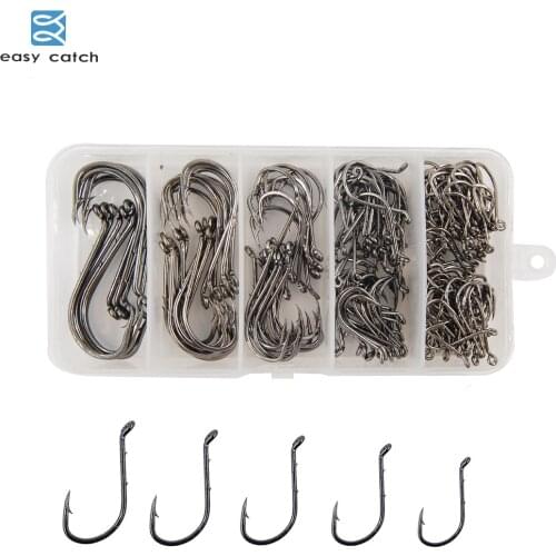 Easy Catch 200pcs/box size 2#-6/0 high carbon Steel carp Fishing Hook Baitholder Barbed Fish hook Set for fishing tackle box