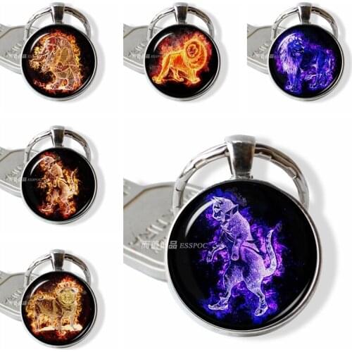 Fashion Cat Lion Simba Elephant Dog Pendant Purple Accessories WISP Keyring Jewelry Charms Glass Dome Keychain Female Male Gift