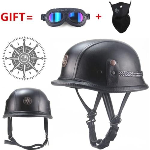 2020 New Adult Motorcycle Helmet Open Face Half Leather Motocross HelmetS Moto DOT Retro Helm vintage Motocicleta Motorbike Drop