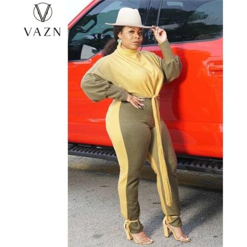 VAZN 2021 New European and American Womens Temperament Binding Color Contrast Long Sleeves Large Size Suit