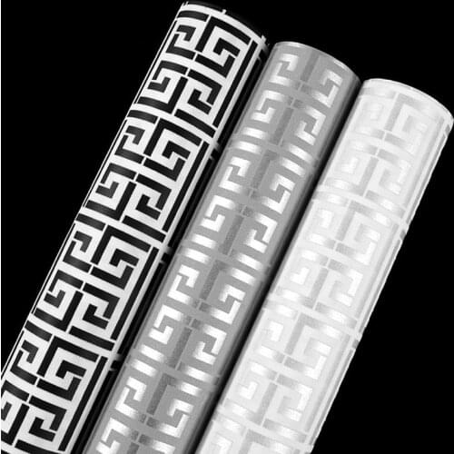 White Gold Greek Key Pattern White Wallpaper Modern Geometric Metallic Vinyl Wall Paper Roll Teal,Black,Silver,Rose Gold
