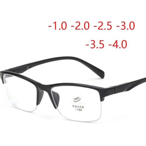 Anti Blue Light Finished Myopia Glasses Women Men Big Half Frame Sutdent Short-sight Eyewear -1.0 -1.5 -2. 0 -2.5 -3.0 -4.0