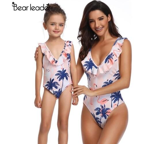 Bear Leader Matching Family Outfits Cartoon Pattern one-piece Swimsuit for family matching clothes Flounce design Clothing