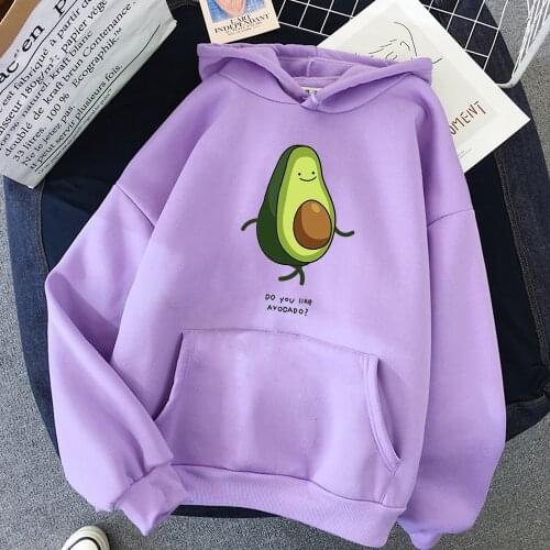 Autumn Winter Womens Cotton Hoodie Cute Sweet Cartoon Avocado Print Hoodies Pullover Plus Size Long Sleeve Sweatshirt Female