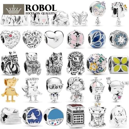 PBD ZZ 13 925 sterling silver Little Girl Boy Bella Robot Charm Official Size With Logo Fit Pan Bracelet DIY Jewelry Making