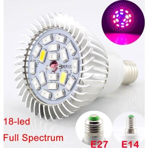 Full Spectrum 18 LED Plant Grow Light Growing Lamp Aluminum Cultivo Growbox Vegetable Light Bulb for Indoor Greenhouse E27 E14