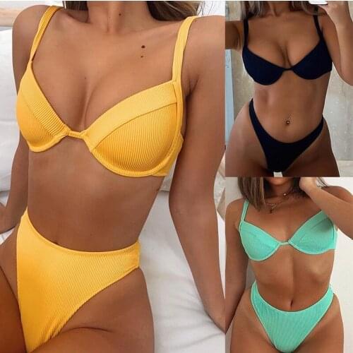 Sexy Triangle Push Up Bikini Set Underwired Bikinis Women Spaghetti Strap Swimwear High Cut Swimsuit Beach Bathing Suit Bathers