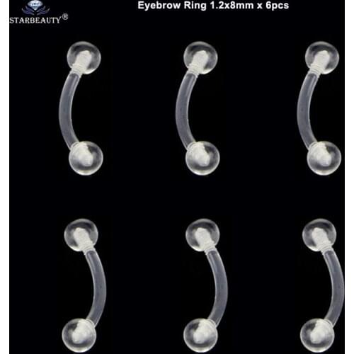 6 pcs 1.2x8mm Clear Eyebrow Piercing Curved Barbell Nose Ring Soft Acrylic Helix Piercing Tragus Piercing Ear Pircing Jewelry