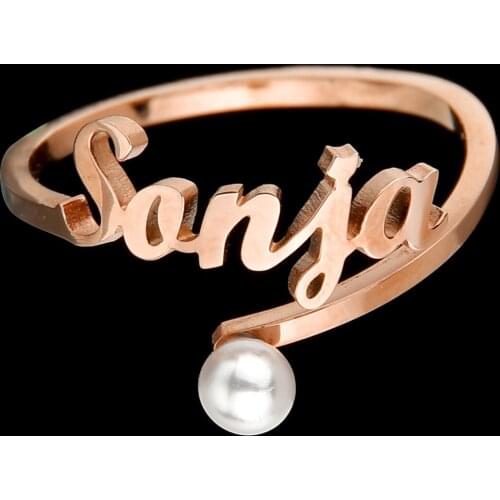 Custom Name Ring Personalized Letters Pearl Stainless Steel Adjustable Ring For Couple Wedding Friends Birthday Jewelry Gifts