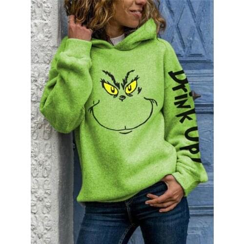Drink Up Shirt Christmas Grinch Hoodies Women Funny Hipster Tops Classic Movie Characters Sweatshirt Holiday Clothes