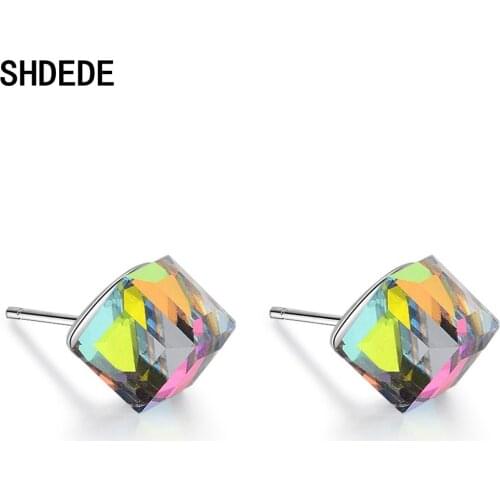 SHDEDE 925 Sterling Silver Stud Earings Fashion Jewelry Embellished With Crystals From Swarovski Square Accessories 698