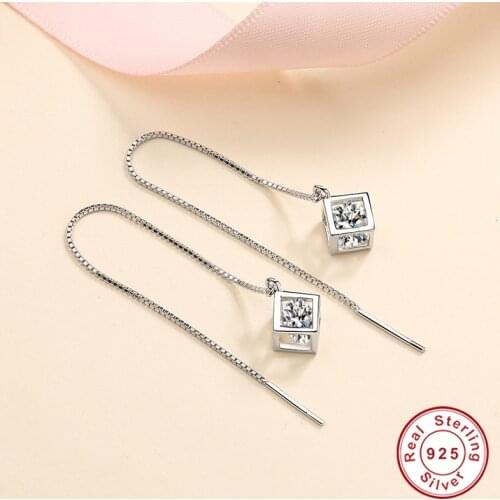 Geoki New Arrival 925 Sterling Silver Total 1-2 Ct D Color VVS1 Moissanite Square Stone Drop Earrings Female Wedding Jewelry