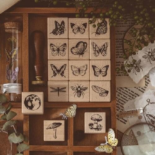 Forest Specimen Butterfly Dragonfly Decoration Stamp Wooden Rubber Stamps For Scrapbooking Stationery DIY Craft Standard Stamp