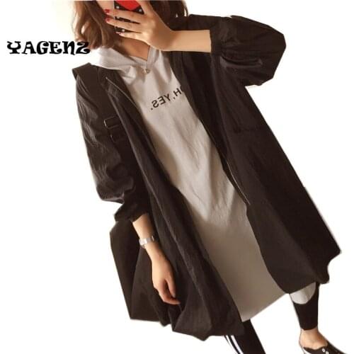 Sunscreen chiffon Baseball Uniform Collar Three Quarter Famales Trench Coats Letter Slim Loose chiffon Windbreaker Women