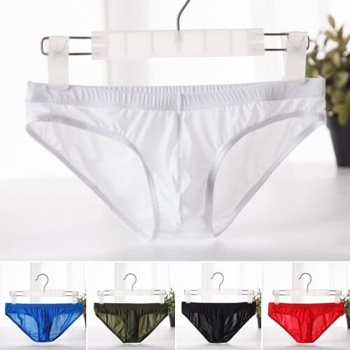 Mens Briefs Soft Breathable Silk Sexy Underwear Male Hot Hips Up Ultra-thin Transparent Jockstrap Sexy Colorful Undies Cueca