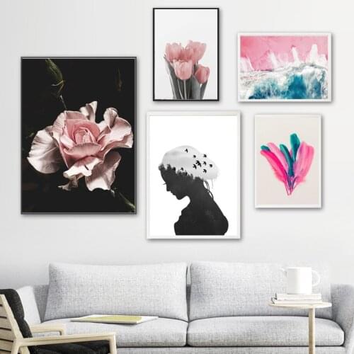 Tulip Rose Carnation Sea Forest Landscape Wall Art Canvas Painting Nordic Posters And Prints Wall Pictures For Living Room Decor