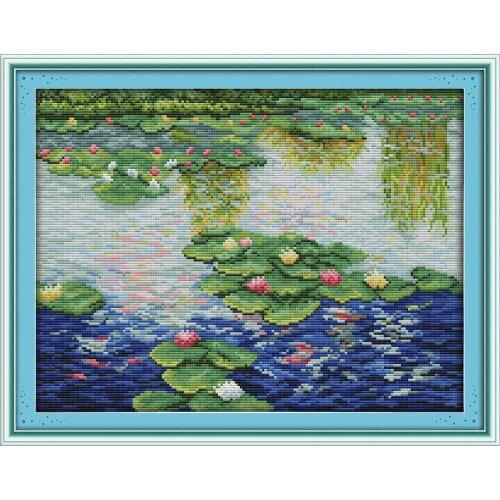 Everlasting Love Water Lily In The Pond Chinese Cross Stitch Kits Ecological Cotton Stamped Printed 14 DIY Christmas Decoration