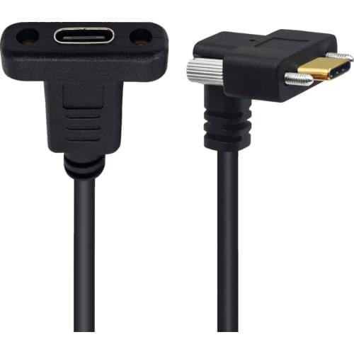 Screw Locking 90 Degree Up angle USB 3.1 USB C male to female extension Cable with pannel mount screw hole data and charging