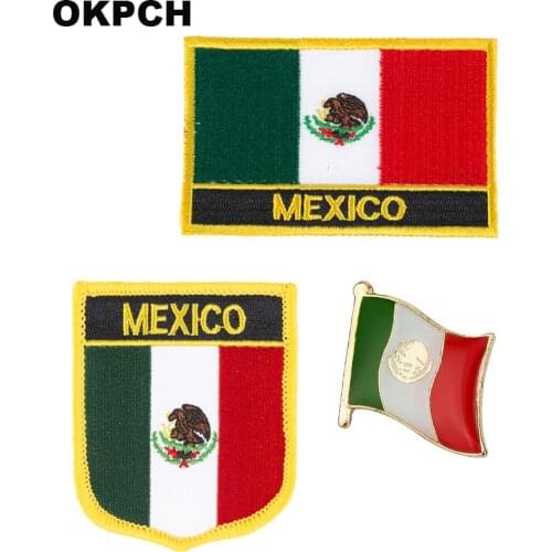 Mexico National Flag Embroidered Iron on Patches for Clothing Metal badges PT0134-3