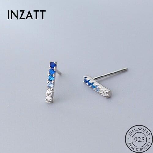 INZATT Real 925 Sterling Silver Zircon Sticks Stud Earrings For Charm Women Birthday Party Fine Jewelry Trendy Accessories