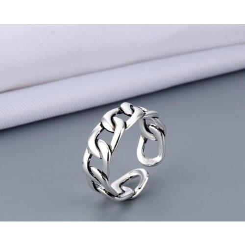 Silver Color Opening Ring Big Lock chain antique do the old Ring Vintage Silver Jewelry For Women Dropshipping