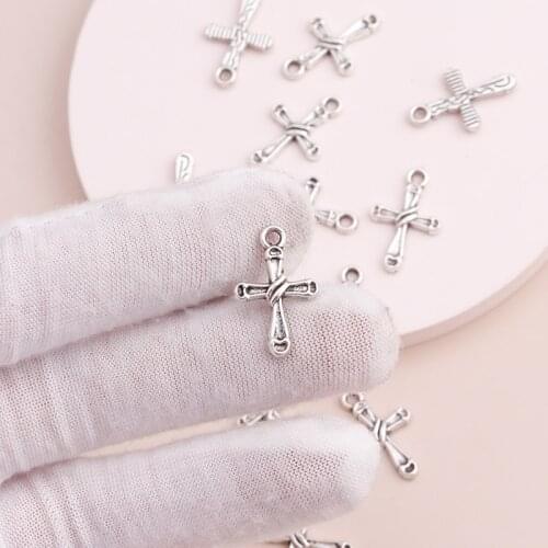 20pcs Small Alloy Geometric Cross for DIY Bracelets Necklaces Vintage Handmade Finding Tibetan Silver Color 20x15mm Jewelry