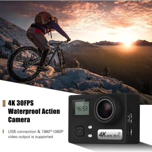 4K Action Camera 2 + 0.96 inches Dual LCD Screen 30m Waterproof 30FPS 170° Ultra-wide Angle Lens WiFi with Remote Shutter