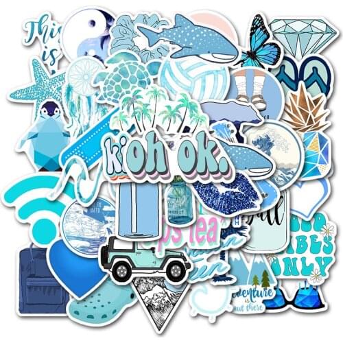 50Pcs Blue Cartoon Animal Graffiti Computer Stickers Waterproof Luggage Fridge Decals For MacBook/HP Laptop Sticker