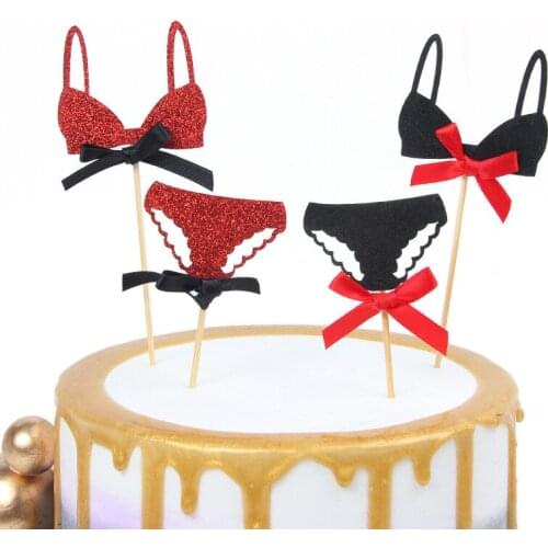 INS Distinctive Bikini Happy Birthday Cake Topper Red Birthday Cupcake Topper Supplies for Woman Birthday Party Cake Decorations