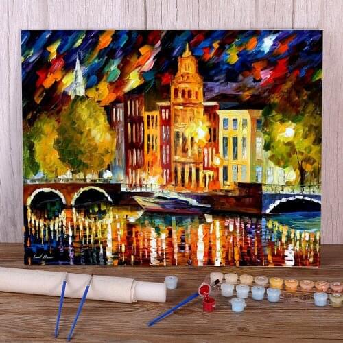 Amsterdam - Autumn Reflections Painting By Numbers Package Oil Paints 40*50 Picture By Numbers Photo Home Decoration Art
