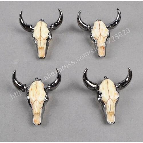 BOROSA 5Pcs/lot Longhorn resin horn cattle pendants, bull cattle pendants with black gun plated B0842
