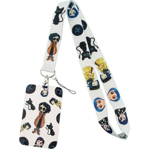 CB370 Coraline Horror Movie Halloween Art Cartoon Lanyards Bus ID Name Work Card Holder Accessories Decorations Kids Gifts