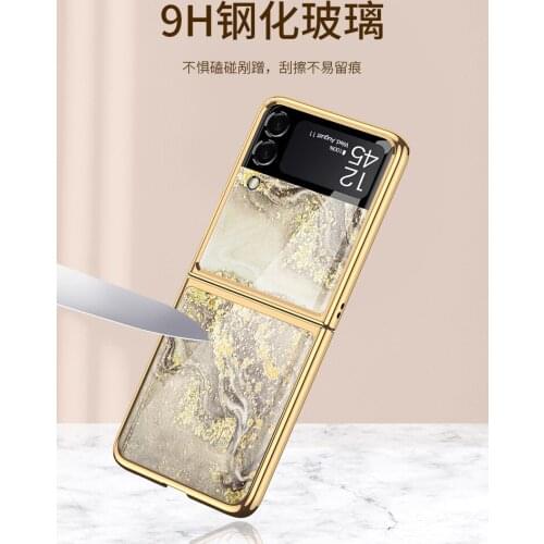 For Samsung Galaxy Z Flip3 Case, Glass Back Plate Electroplated Border High-End Luxury Phone Case for Galaxy Z Flip 3 5G