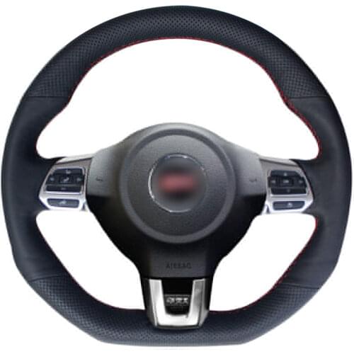 Black PU Faux Leather DIY Car Steering Wheel Cover for Volkswagen Golf 6 GTI MK6 VW Polo GTI Scirocco R Passat CC R-Line 2010