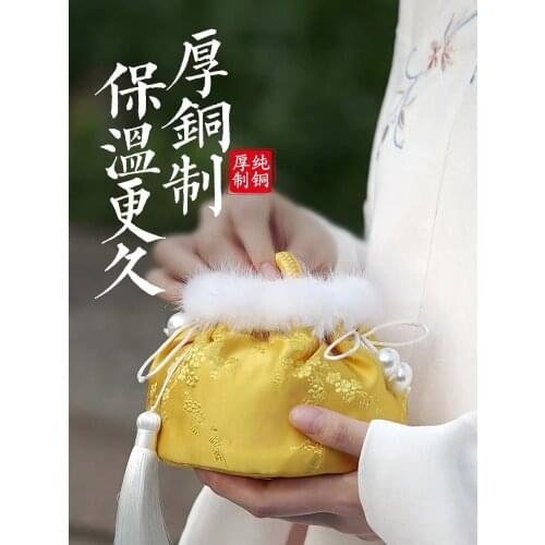 Pure Copper Hot Water Bottle Cloth Cover Thickened Winter Old-Fashioned Hot Water Bottle Water Injection Warm Feet Muffle
