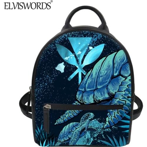 ELVISWORDS Women Mini PU Backpack 2021 New Hawaii Polynesian Honu Design Maoli Kanaka Tribal Fashion Travel Pack Girls mochila