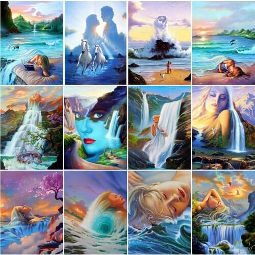 EverShine 5D Diamond Painting Landscape Waterfall Rhinestones Diamond Mosaic Portrait Full Square Embroidery Beaded Home Decor