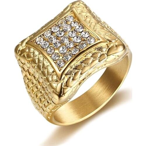 Gold &White gold silver tone full zircon diamond Rings for men titanium stainless steel big anillo cool jewelry party accessory