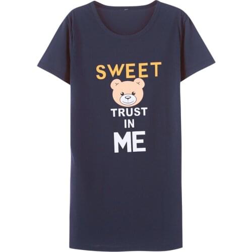 Summer Knitted Cotton Womens Sleep Lounge Dress Big Girls Cartoon Sleepwear Nightgowns Sleepshirts Night Shirts Home Fashion