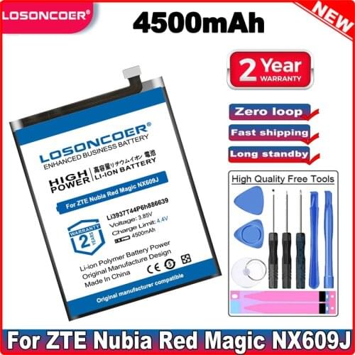 LOSONCOER 4500mAh Li3937T44P6h886639 Battery For ZTE Nubia Red Magic / Red Magic Mars / Red Devil / NX609J Mobile Phone Battery